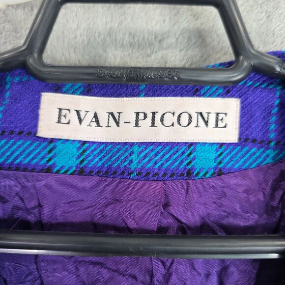 Womens Evan Picone Vintage Purple & Teal Plaid Blazer Jacket Size 8 - Picture 2 of 7
